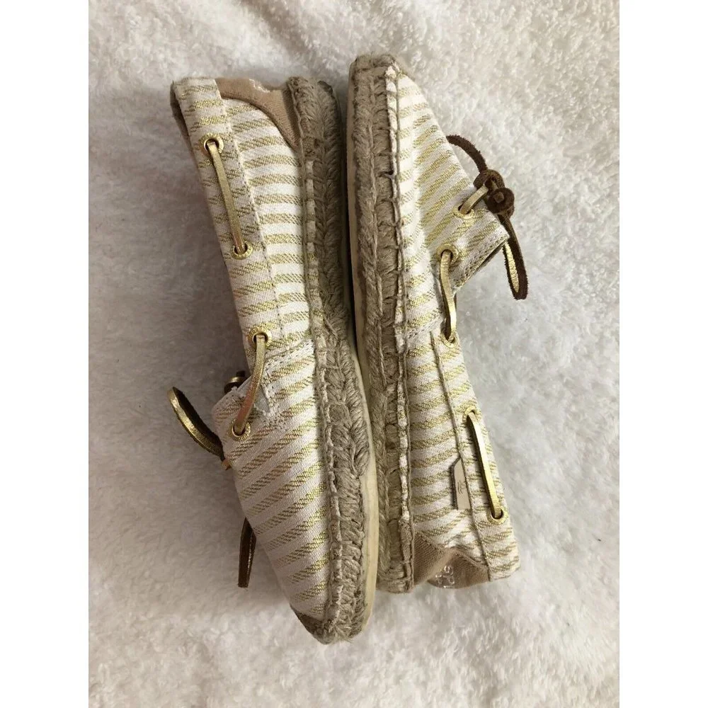 Sperry Top-Sider Espadrille Ivory/Gold Stripes Canvas Flats Shoes Womens Size 6M
